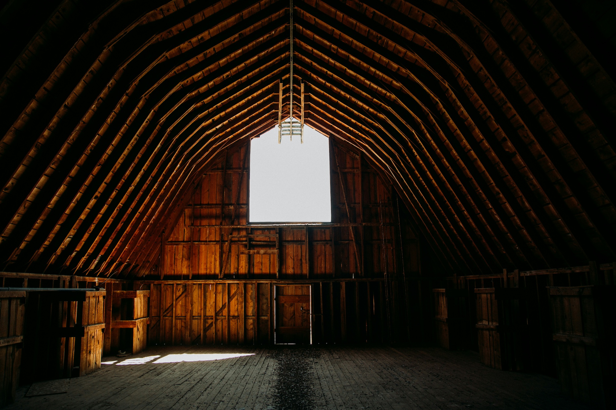 The interior of an empty barn